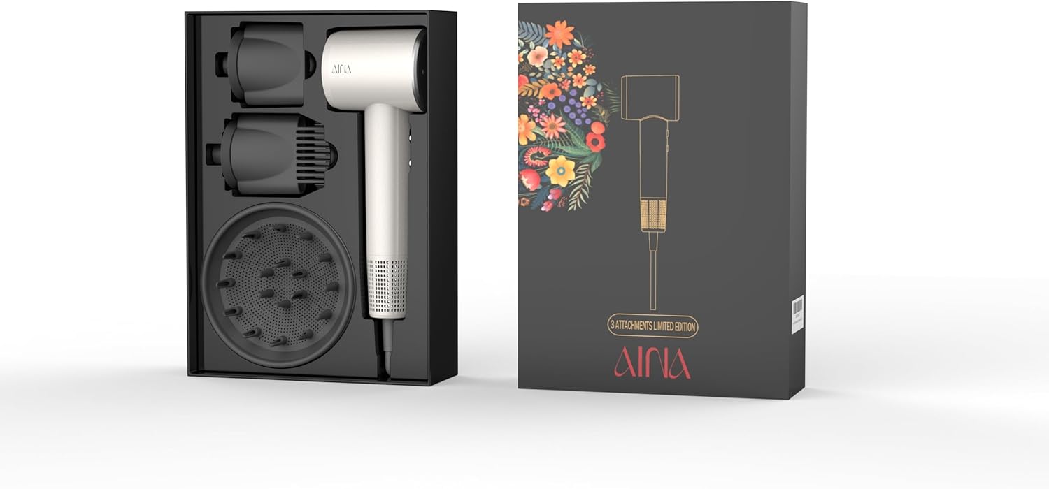 AINA Lightweight Hair Dryer Ivory White 110000 RPM with Diffuser Brush Comb 3 Attachments - Image 10