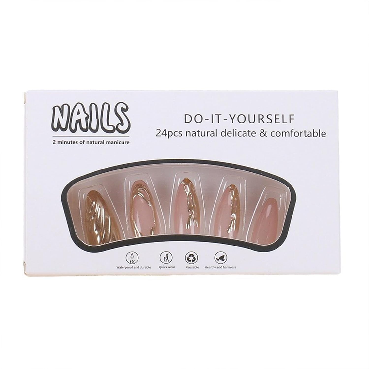 Almond Medium 3D Gold Chrome French Tip Press on Nails for Women - Image 5