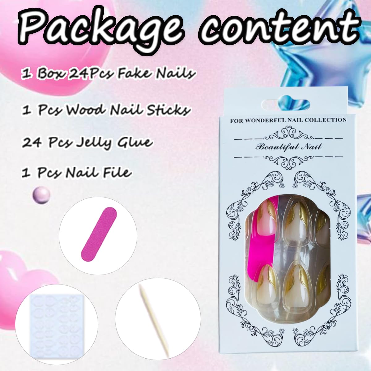 Almond Shaped Short Chrome Gold French Tip Press On Nails 24 Piece Set - Image 6