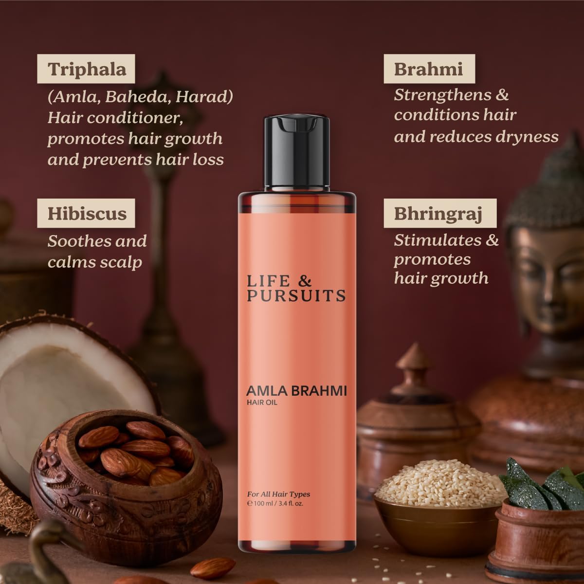 Nourishing Amla Brahmi Hair and Scalp Oil 3.4 Oz Natural Ayurvedic Blend - Image 2