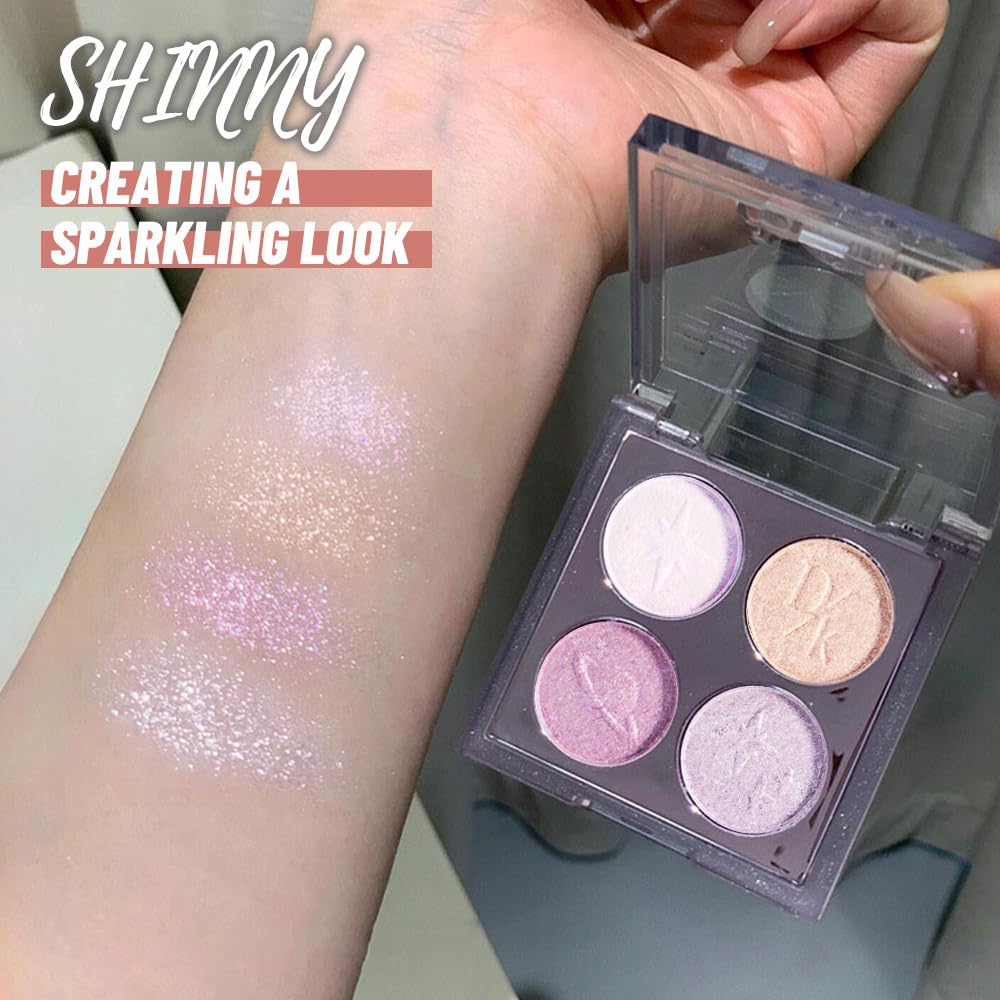 AMY'S DIARY 4 Color Light Purple Glitter Eyeshadow Palette Long-Lasting Vegan Makeup - Image 5