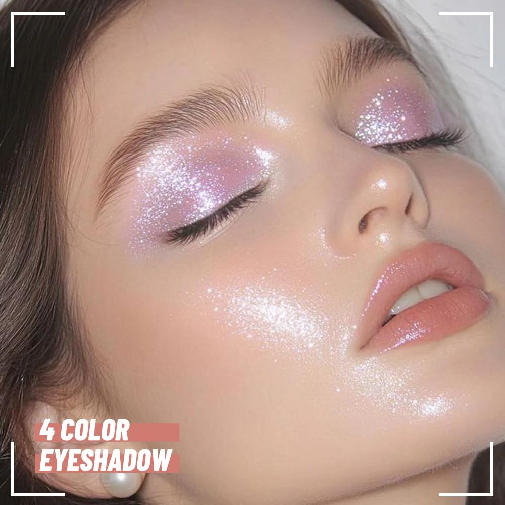 AMY'S DIARY 4 Color Light Purple Glitter Eyeshadow Palette Long-Lasting Vegan Makeup - Image 2