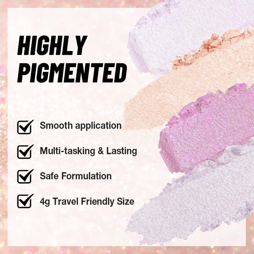 AMY'S DIARY 4 Color Light Purple Glitter Eyeshadow Palette Long-Lasting Vegan Makeup - Image 3