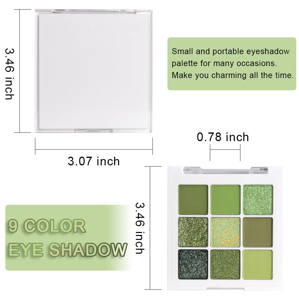 AMY'S DIARY 9-Color Light Bright Green Shimmer Glitter Eye Shadow Palette - Image 6