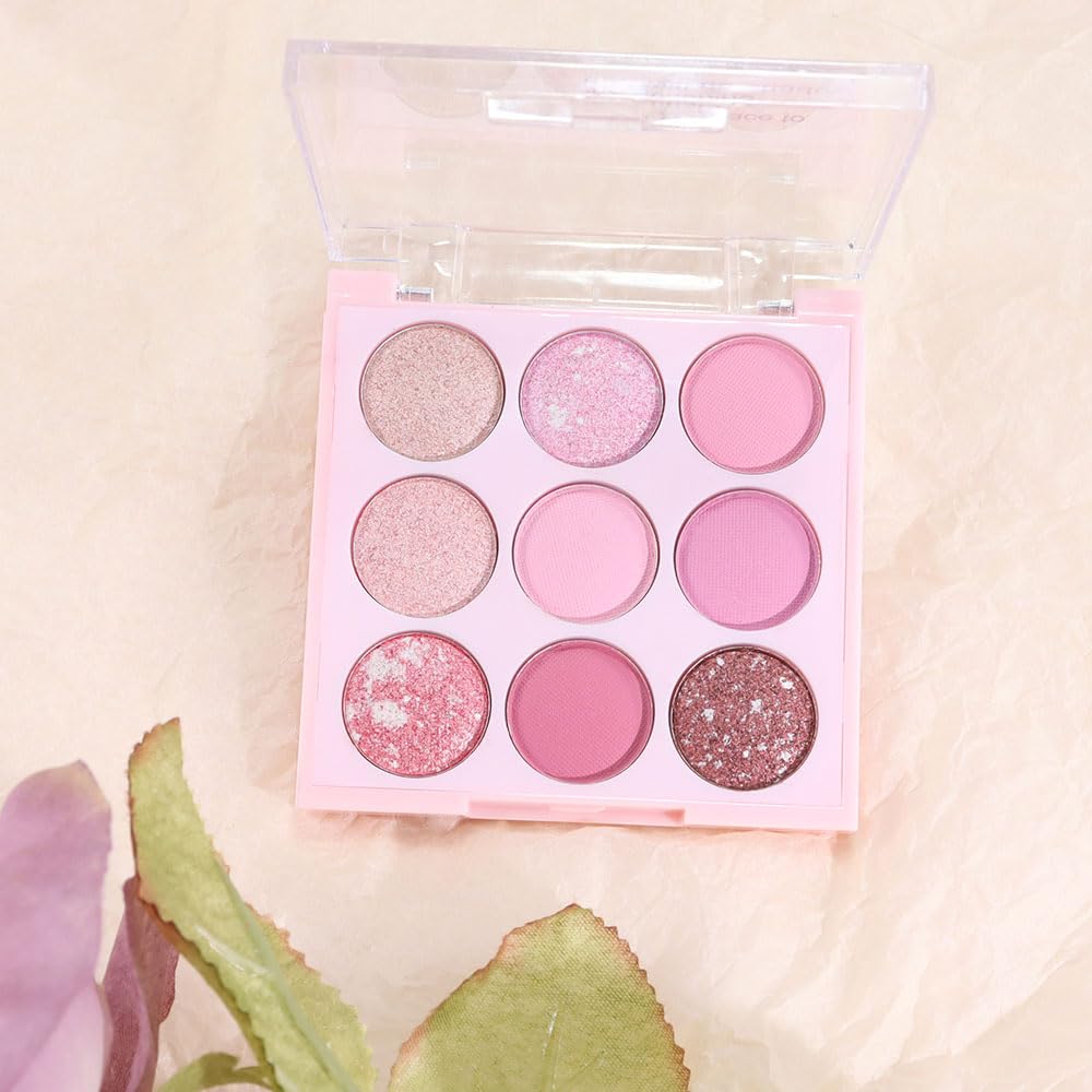 AMY'S DIARY 9 Color Pink Shimmer Waterproof Eye Shadow Palette Matte Glitter - Image 7