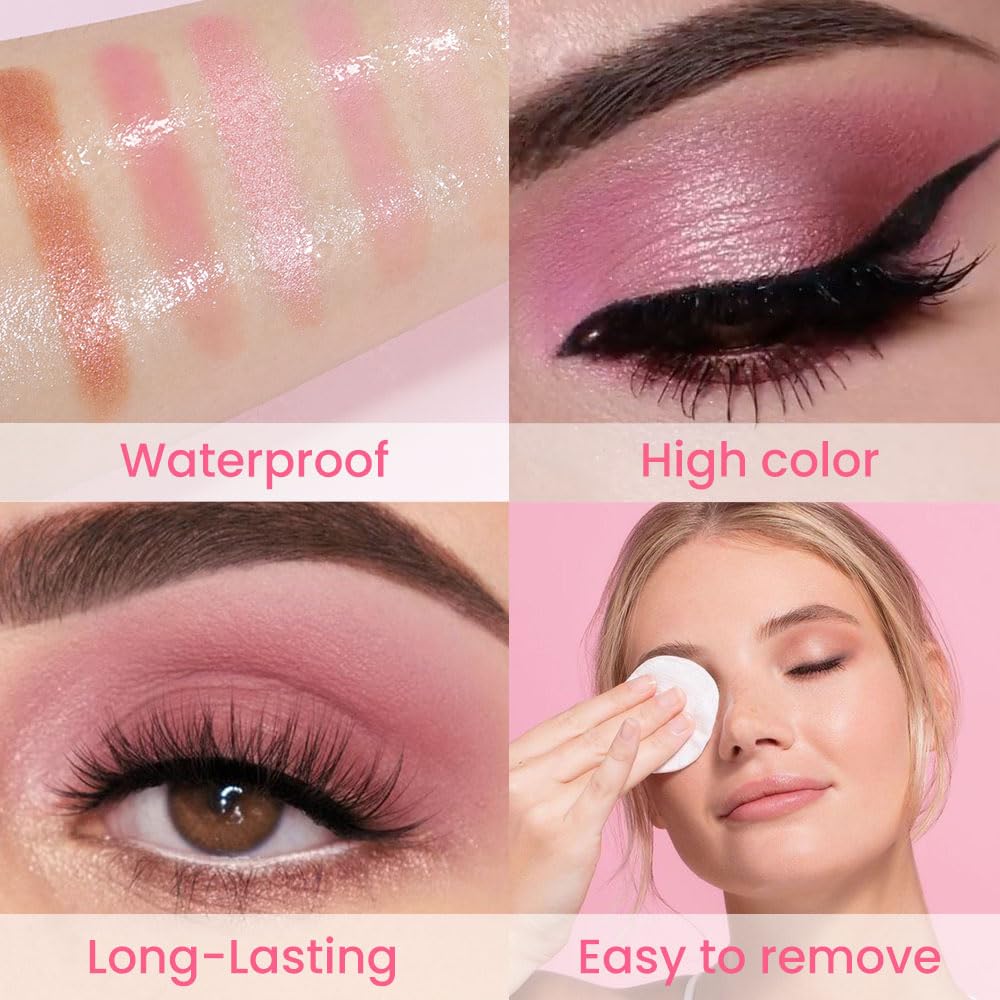 AMY'S DIARY 9 Color Pink Shimmer Waterproof Eye Shadow Palette Matte Glitter - Image 3