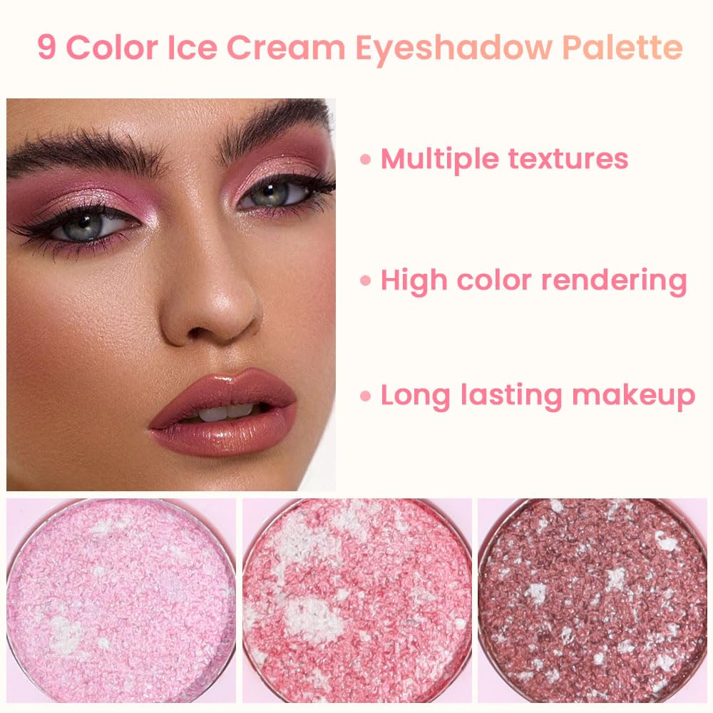 AMY'S DIARY 9 Color Pink Shimmer Waterproof Eye Shadow Palette Matte Glitter - Image 5