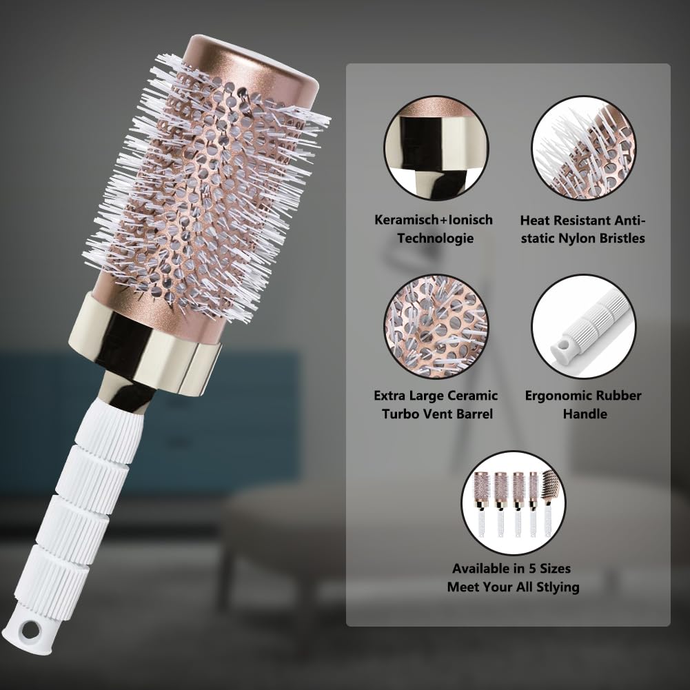 Aozzy Round Brush Set Boar Bristle Curved Vented Hairbrush for Healthy Shiny Hair - Image 3