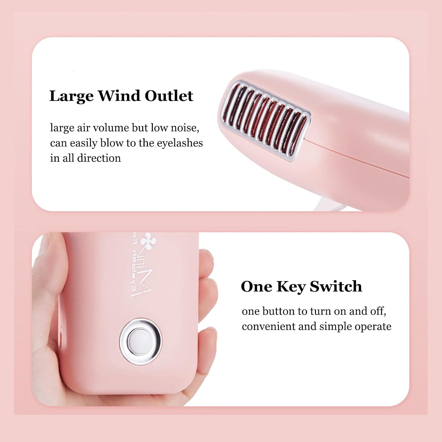 AREMOD Pink Mini Lash Fan Dryer for Eyelash Extensions, Handheld USB Air Blower - Image 3