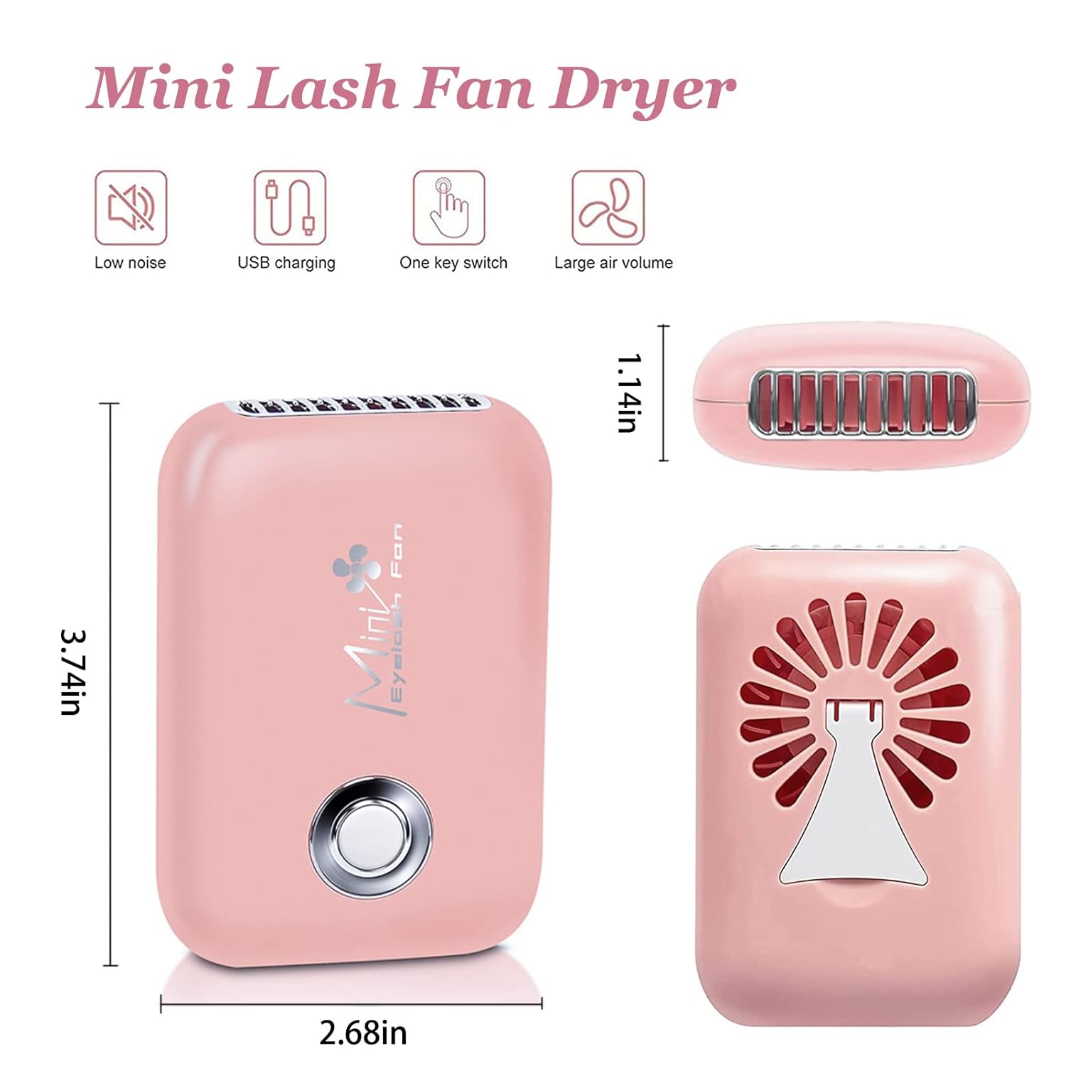 AREMOD Pink Mini Lash Fan Dryer for Eyelash Extensions, Handheld USB Air Blower - Image 2