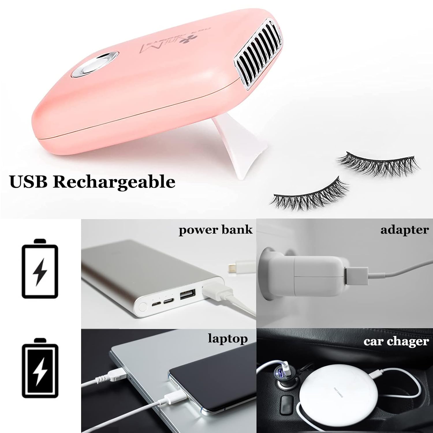 AREMOD Pink Mini Lash Fan Dryer for Eyelash Extensions, Handheld USB Air Blower - Image 6