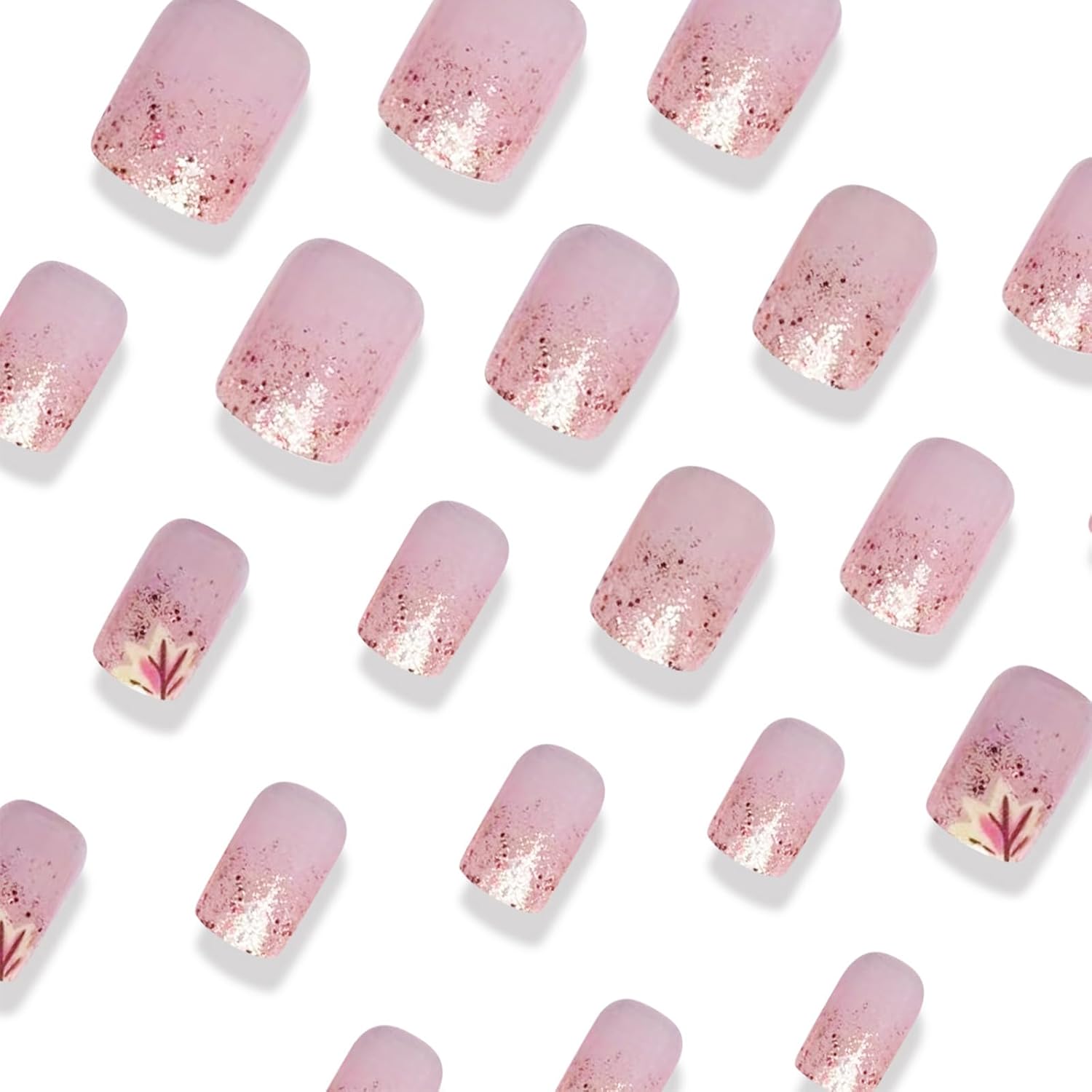 Autumn Thanksgiving 24Pcs Glossy Gold Glitter Press-On Nails Maple Leaf Design - Image 5