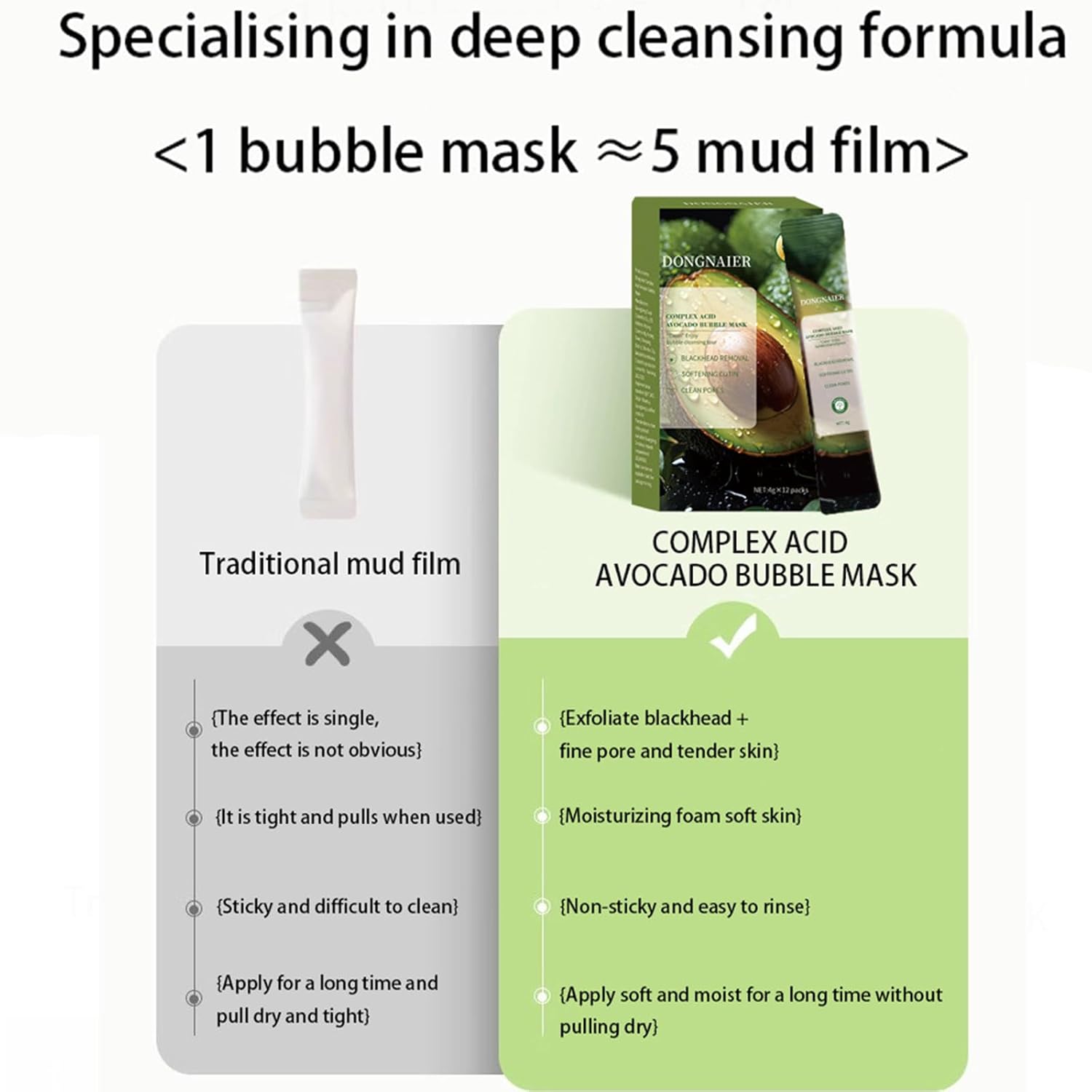 Avocado Bubble Face Mask Daily Hydrating Compound Acid for Skin Recovery Pack of 12 - Image 2