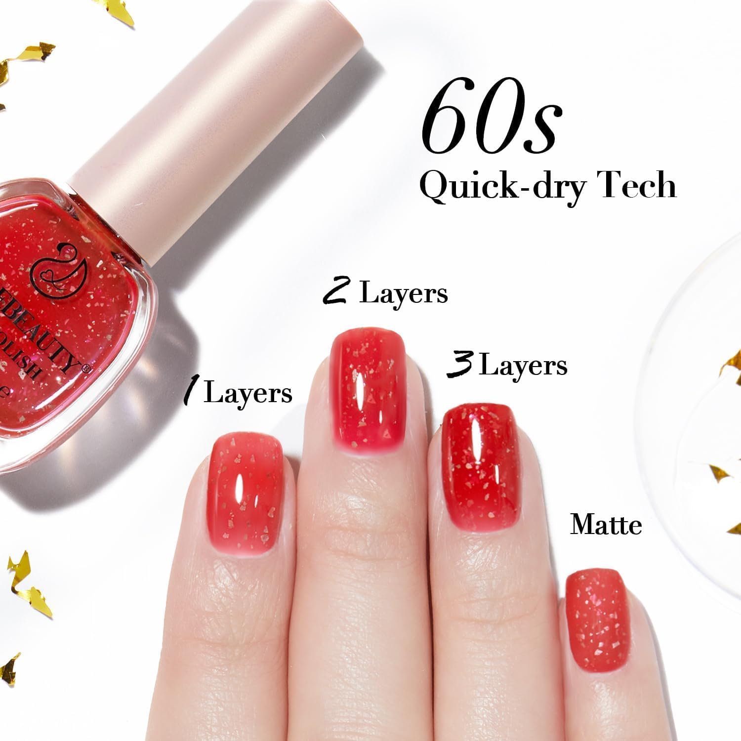 AZUREBEAUTY Red Jelly Nail Polish with Gold Foil Glitter, 0.34oz Quick Dry DIY Kit for Women - Image 7