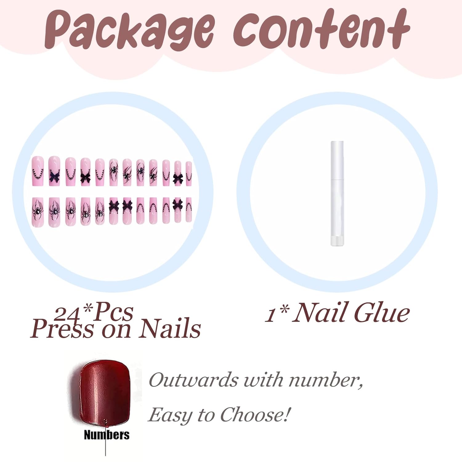 BABALAL 24Pcs Long Square Press on Nails with Black Spider Goth Design and Bow Charm - Image 5