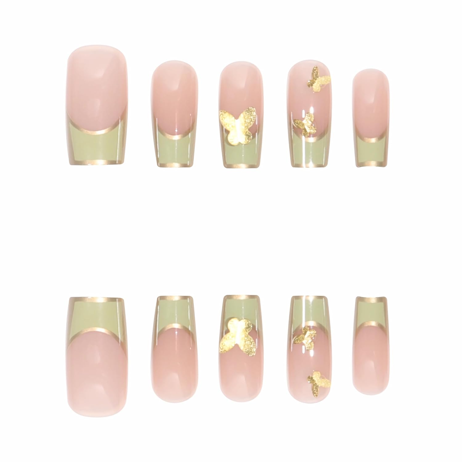 24 Pcs Long Square French Tip Press On Nails with 3D Butterfly Charm - Image 2