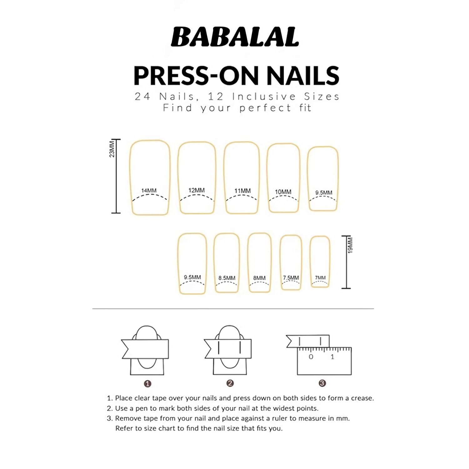 BABALAL Medium Square French Tip Press on Nails with 3D Star Charm and Rhinestones, 24 Pcs - Image 5