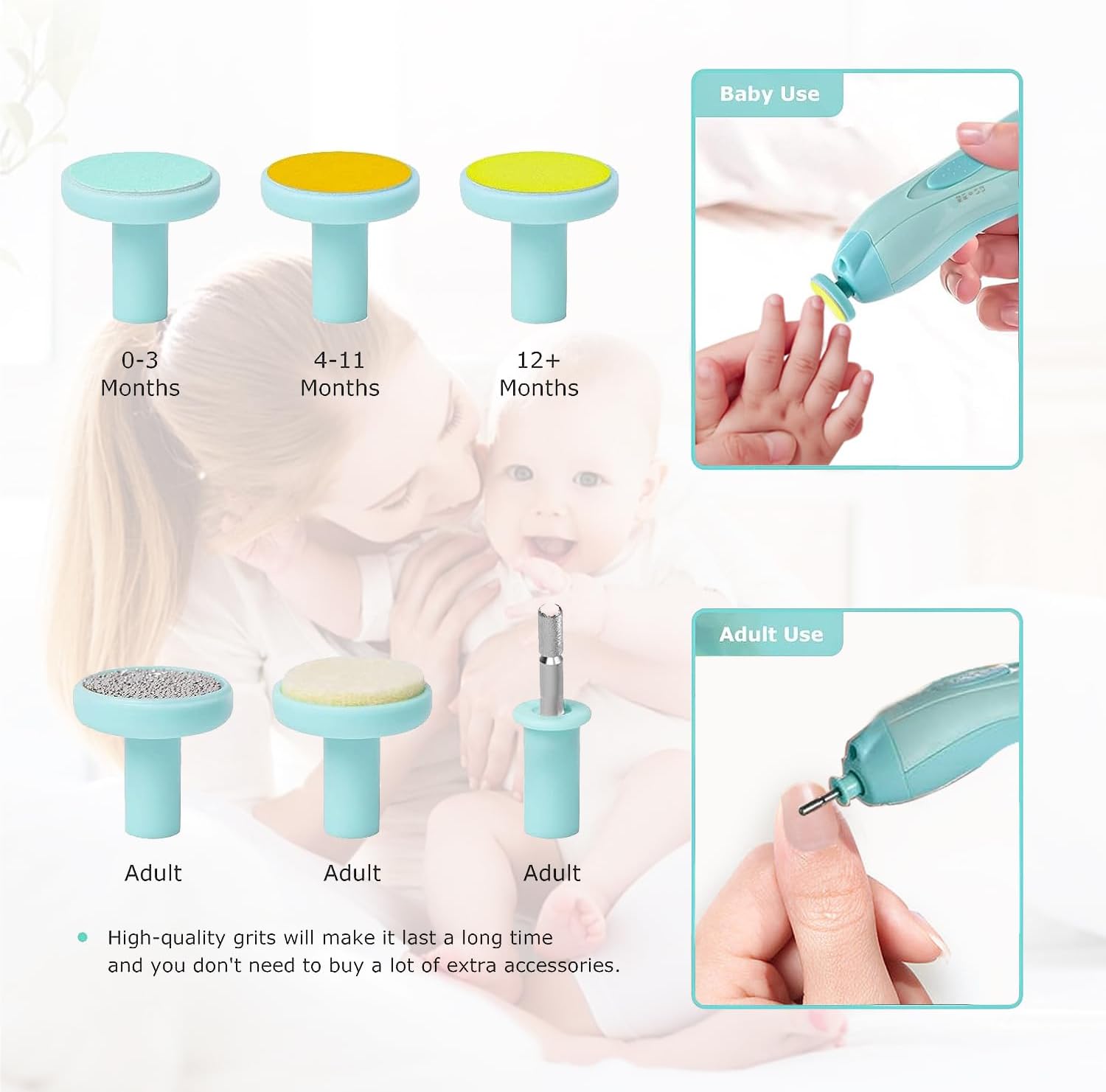 Gentle Baby Nail Care Kit with 6 Grinding Heads and Built-in LED Light - Image 2