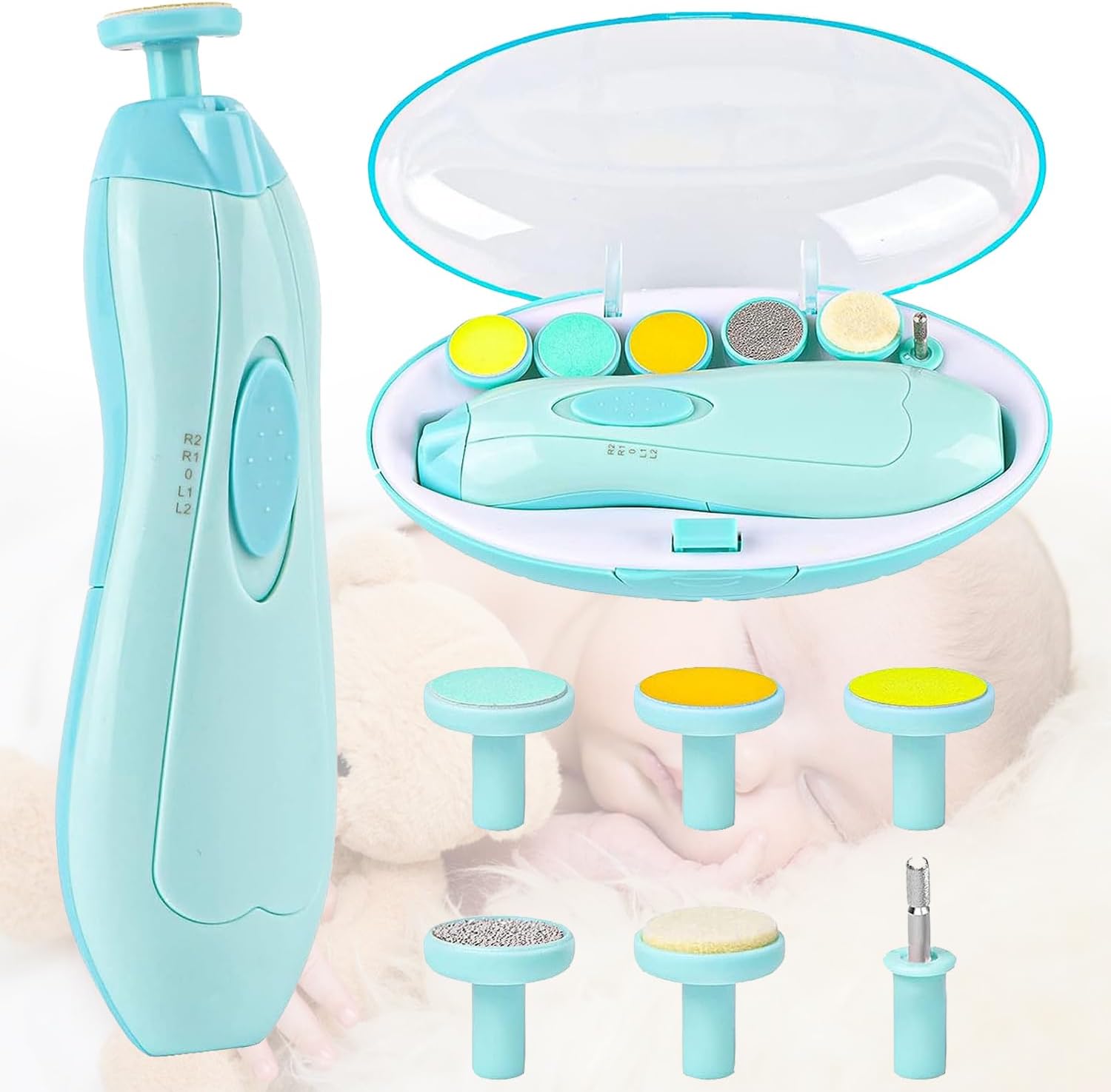 Gentle Baby Nail Care Kit with 6 Grinding Heads and Built-in LED Light - Image 6