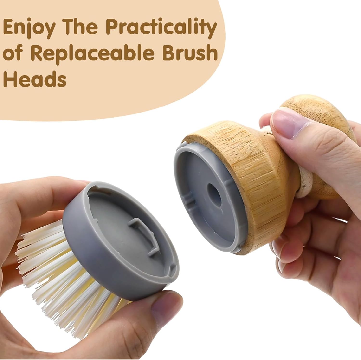 Bamboo Dish Palm Brush Set with Holder - 2 Pack Wooden Scrub Brushes for Kitchen Cleaning - Image 2
