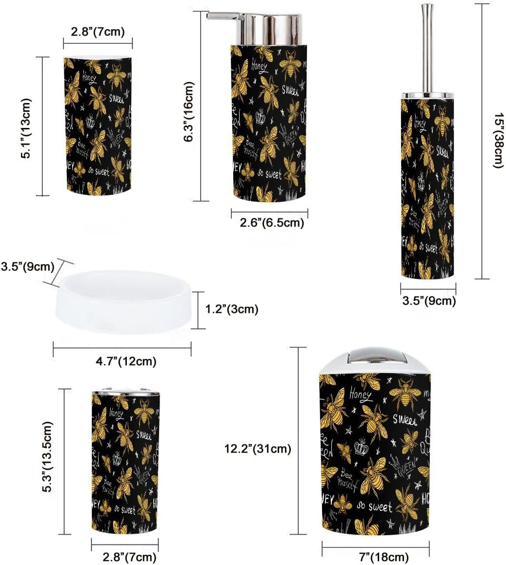 Bathroom Accessories Set 6 Pcs Golden Embroidery Queen Crown Design for Countertop Decor - Image 5