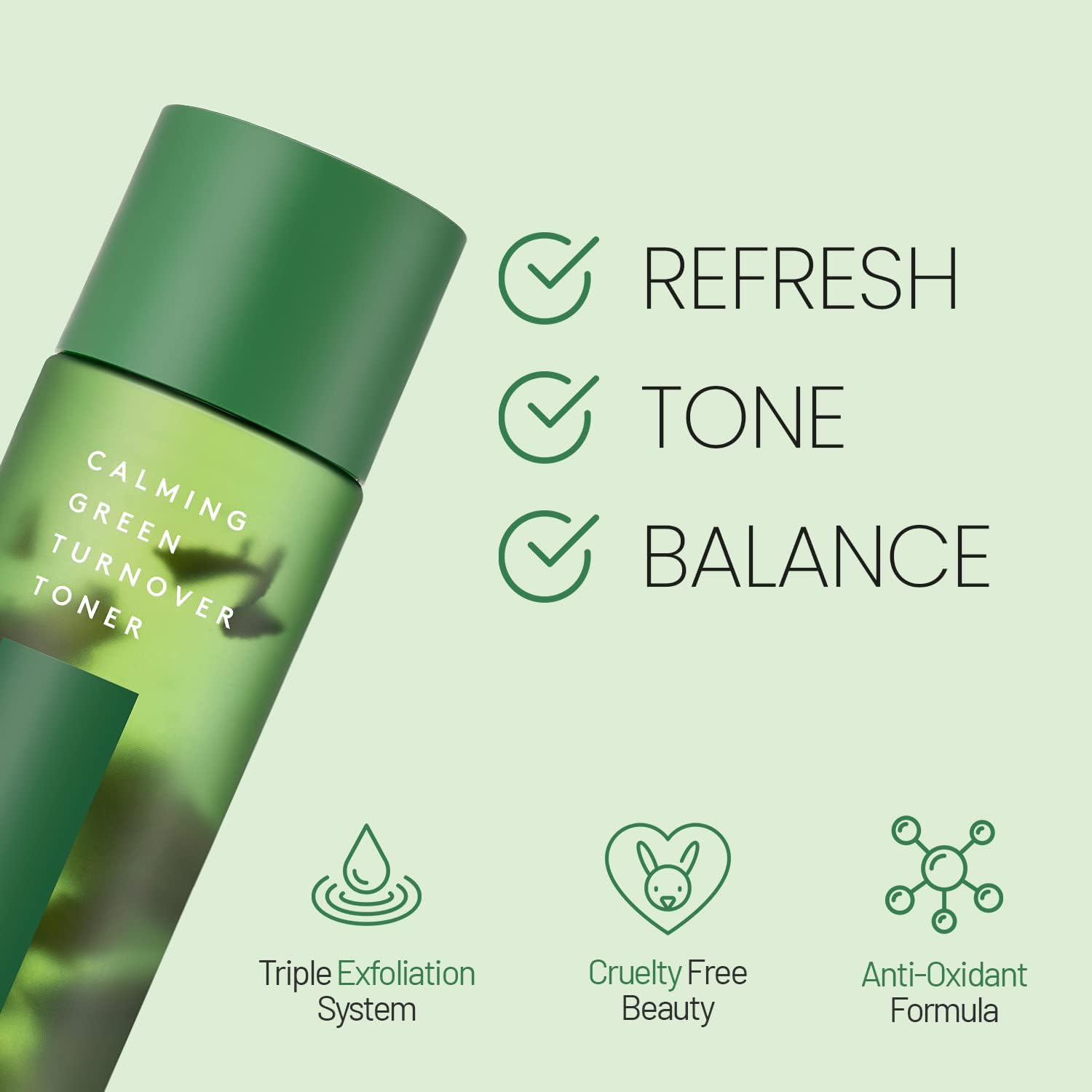 Calming Green Turnover Toner 6.75 fl. oz Hydrating Gentle Exfoliation AHA BHA PHA - Image 3