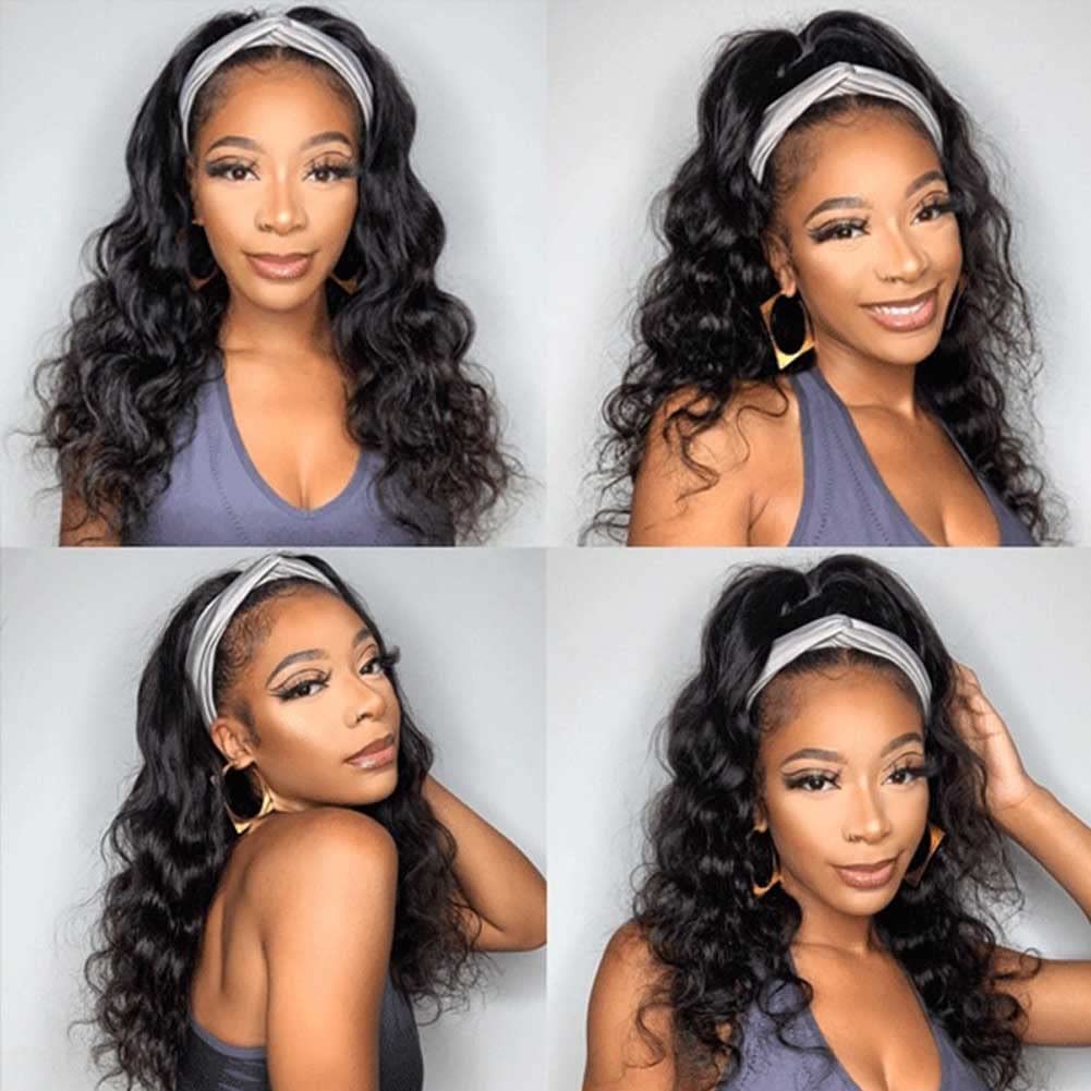 Beauty Forever 20 Inch Body Wave Human Hair Headband Wig 150% Density Pre-attached Scarf - Image 9
