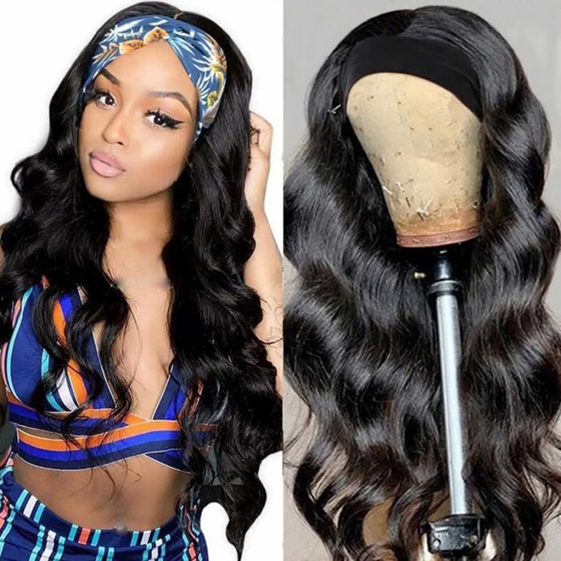 Beauty Forever 20 Inch Body Wave Human Hair Headband Wig 150% Density Pre-attached Scarf - Image 3