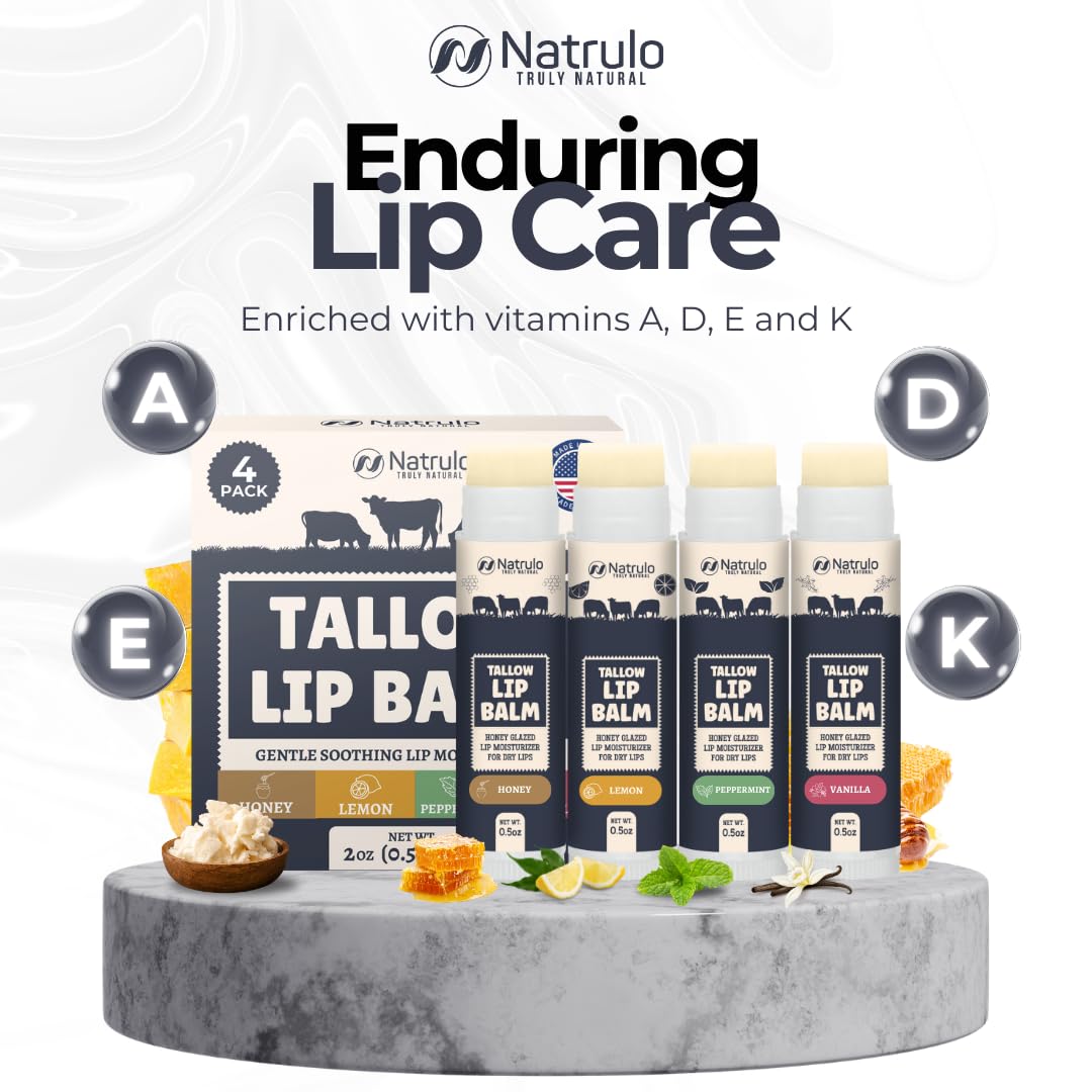 Beef Tallow Lip Balm Variety Pack – Natural Hydrating Beeswax Chapstick for Chapped Lips - Image 6