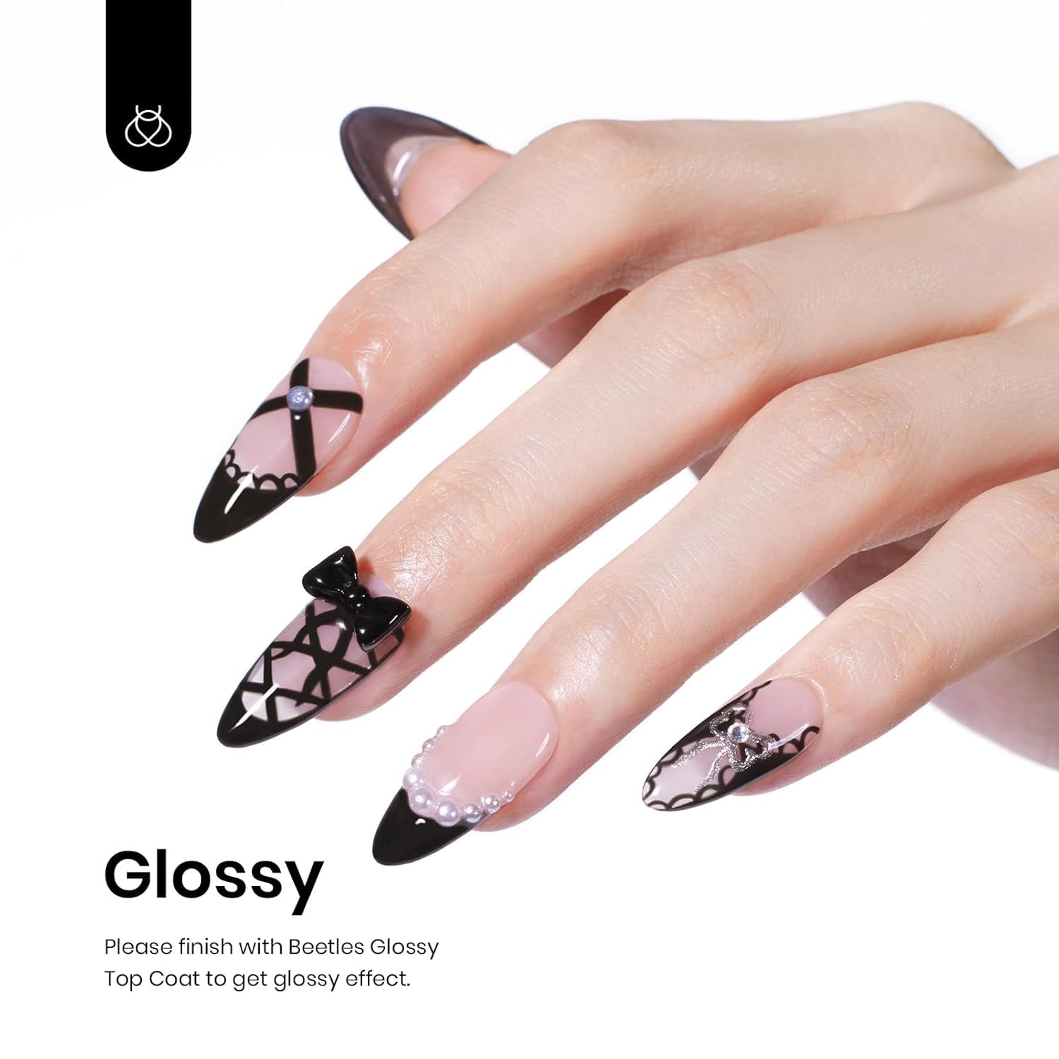 Beetles 3 Pc Gel Nail Polish Kit: Black Base Coat Top Coat Long Lasting Shine - Image 2