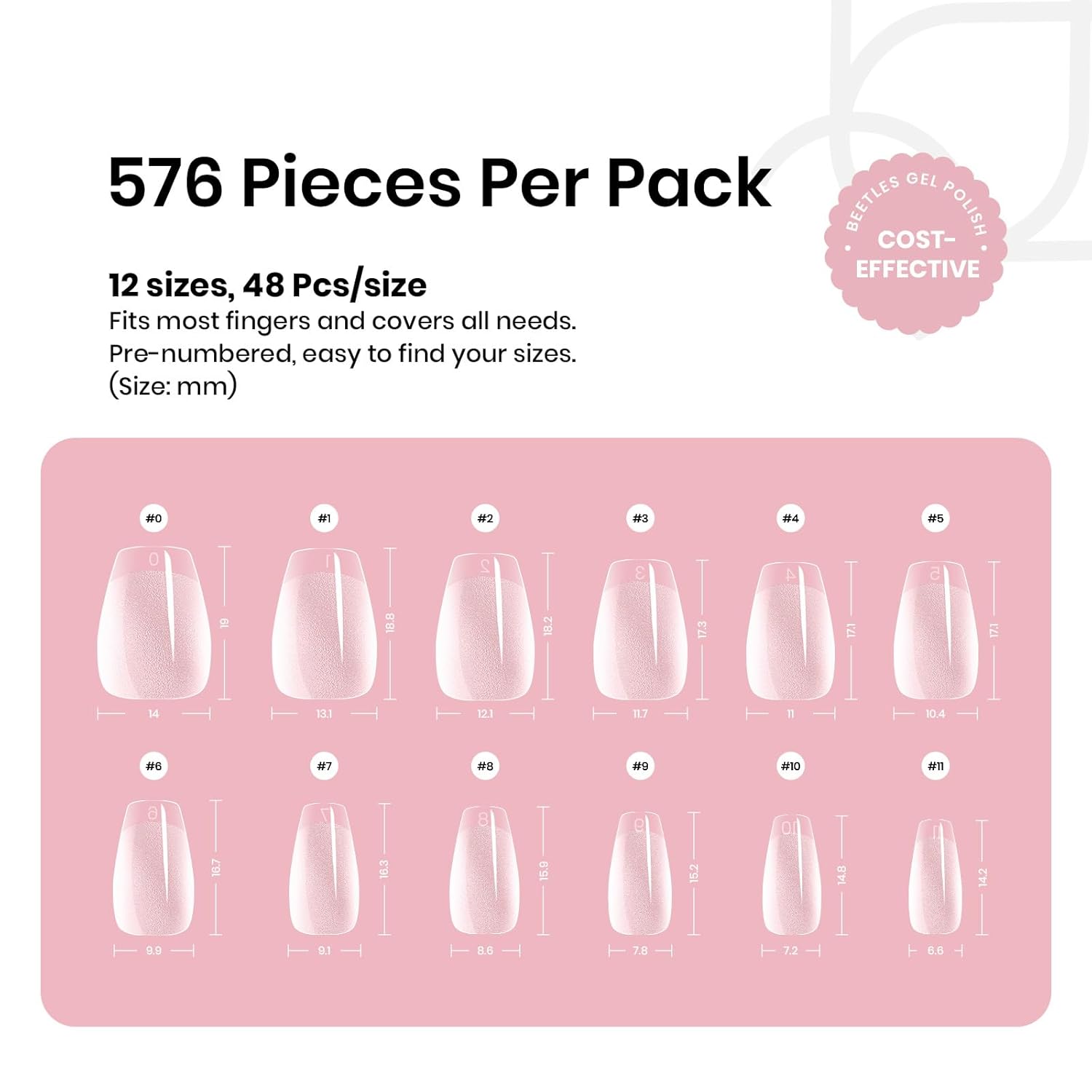 Beetles 576pcs Extra Short Coffin Gel Nail Tips Set in 12 Sizes for Women - Image 3