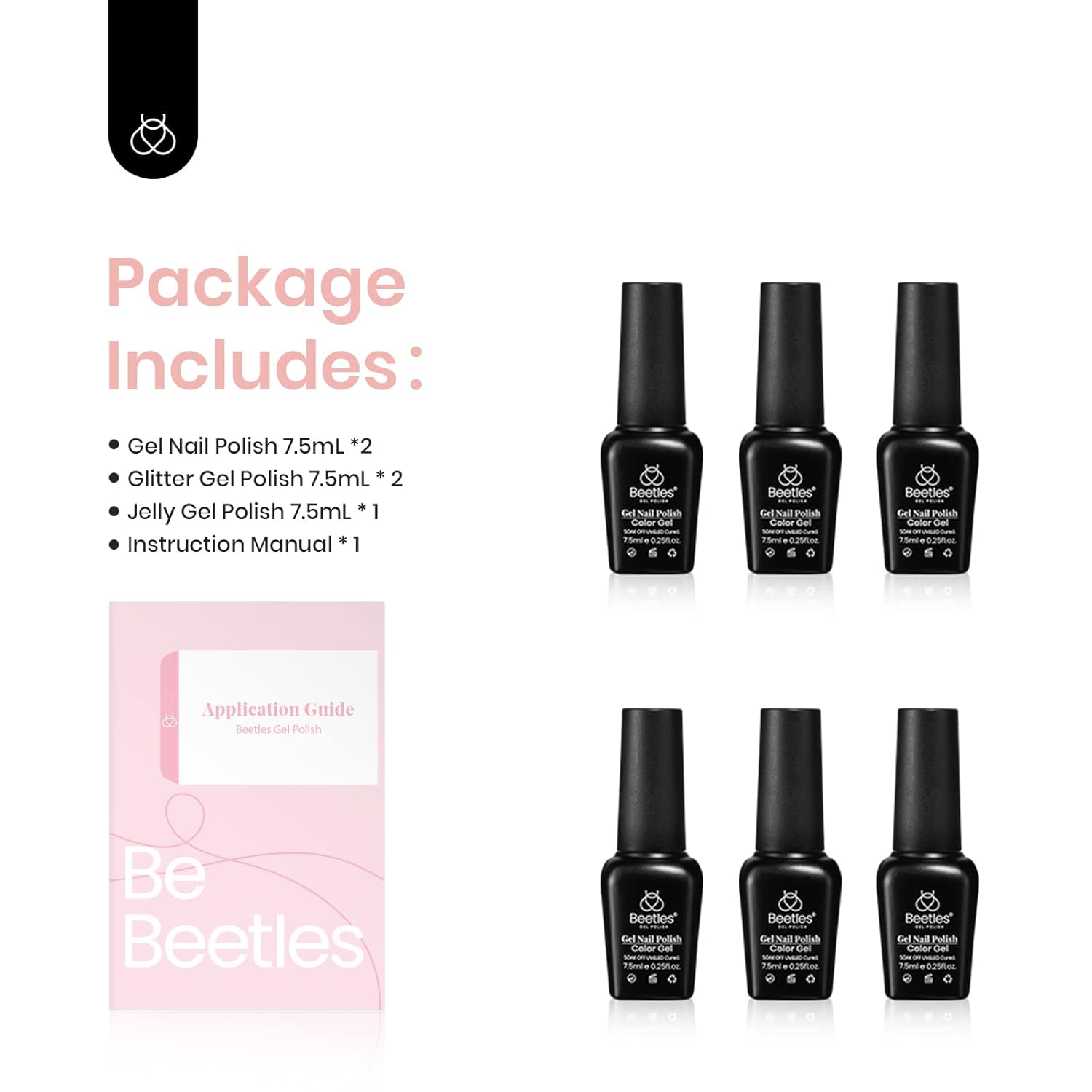 Beetles Gel Nail Polish Kit 6 Colors Pink Champagne Glitter Nude Pink Cream for Women Girls - Image 8
