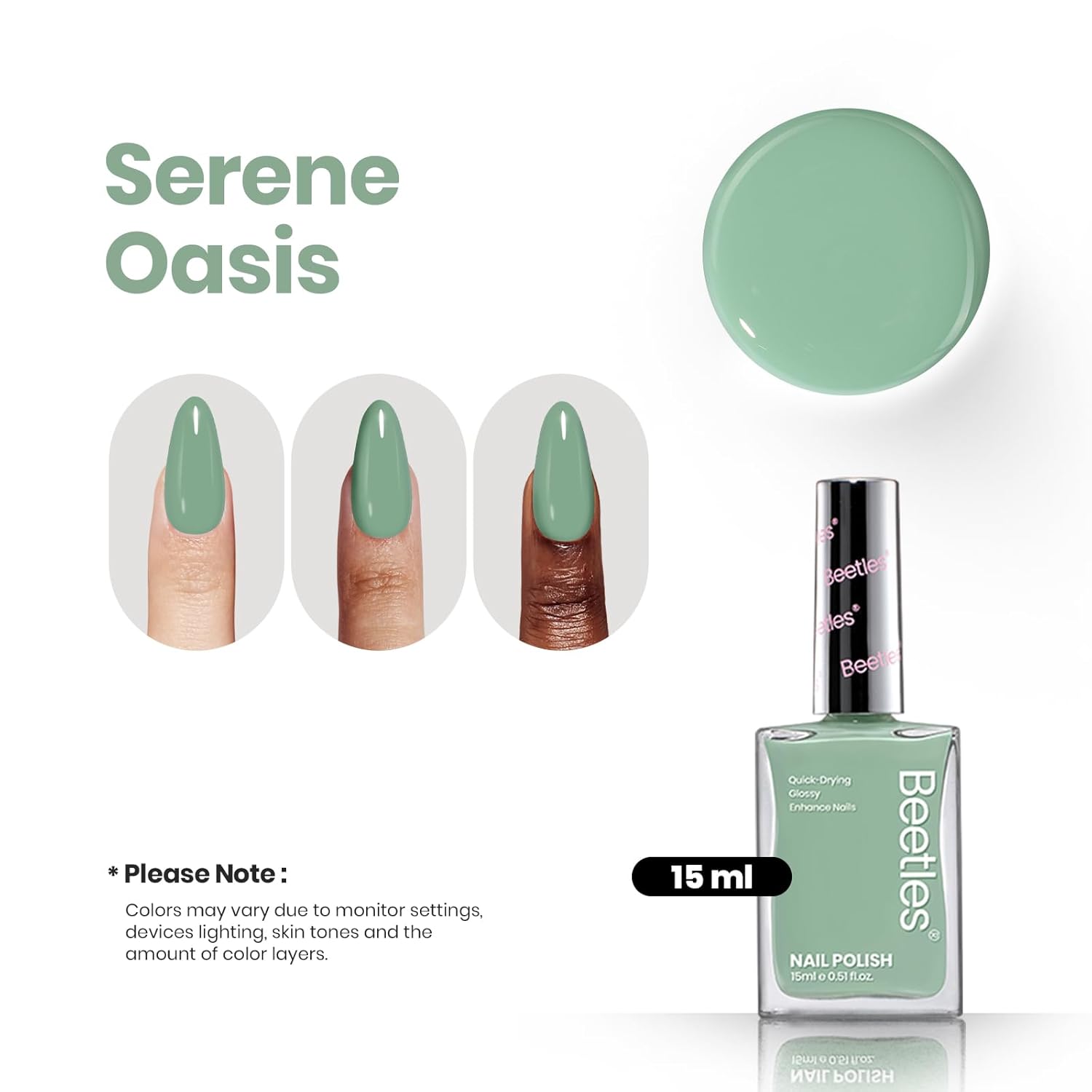 Beetles Serene Oasis Green Nail Polish 15ml Fast Drying Long Lasting - Image 3
