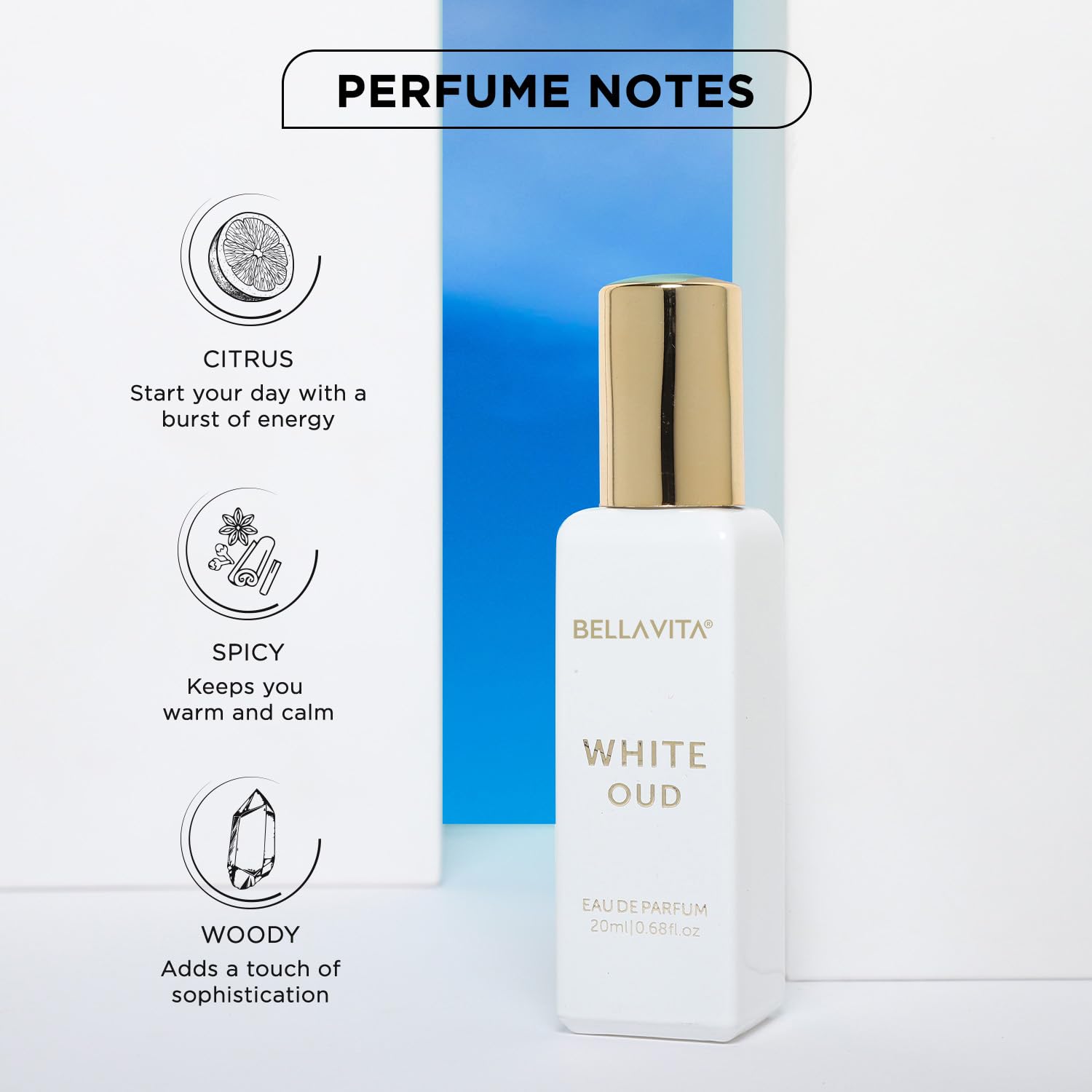 BellaVita Luxury White Oud Eau de Parfum for Women, Travel Size 20 ml, Vanilla Amber Musk Jasmine Notes - Image 3
