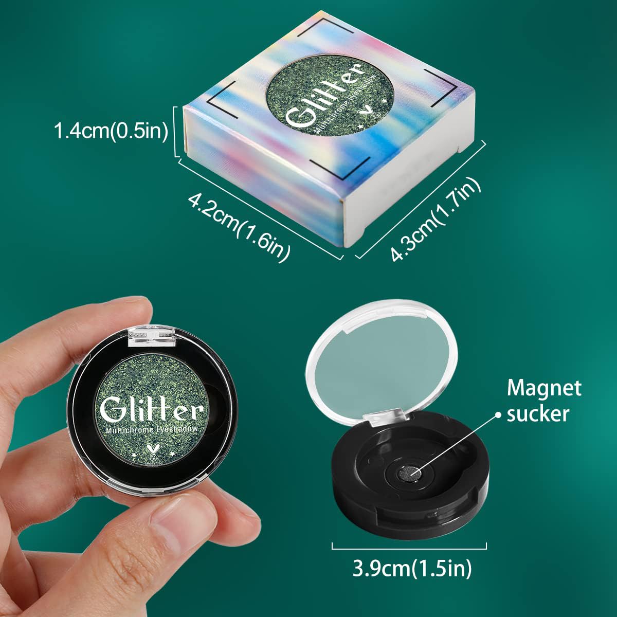 BEUSELF Travel Size 6-Color Glitter Multichrome Emerald Green Eyeshadow Palette, Highly Pigmented Cream - Image 6