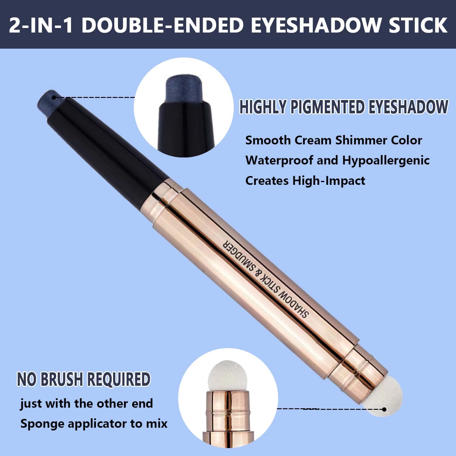 Black Blue Shimmer Eyeshadow Stick Waterproof Long Lasting Creamy Smooth Pencil 0.12 oz - Image 2