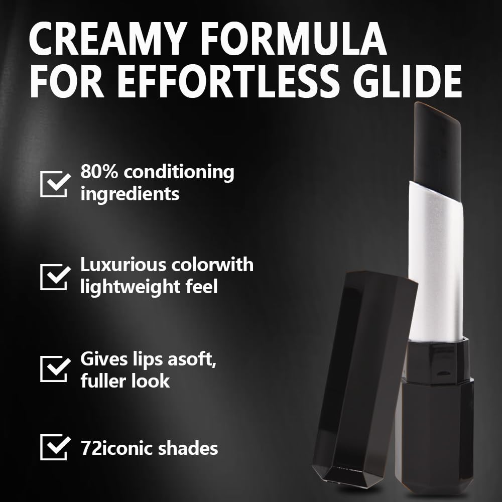 Matte Black Cream Lipstick Stick for Women, Smooth Crayon Lip Color Makeup, Shade 01 - Image 4