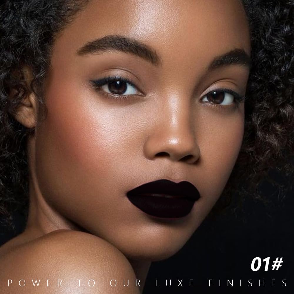Matte Black Cream Lipstick Stick for Women, Smooth Crayon Lip Color Makeup, Shade 01 - Image 2