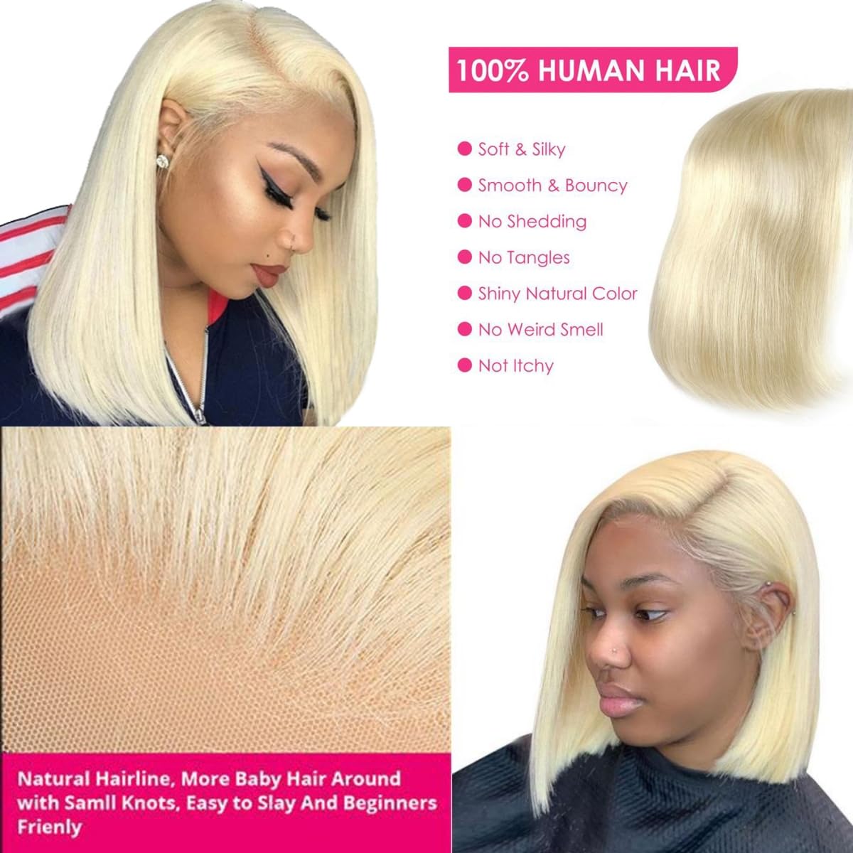 Blonde Bob Wig 12 Inch Human Hair Straight 613 180 Density 13x4 HD Lace Wigs - Image 3