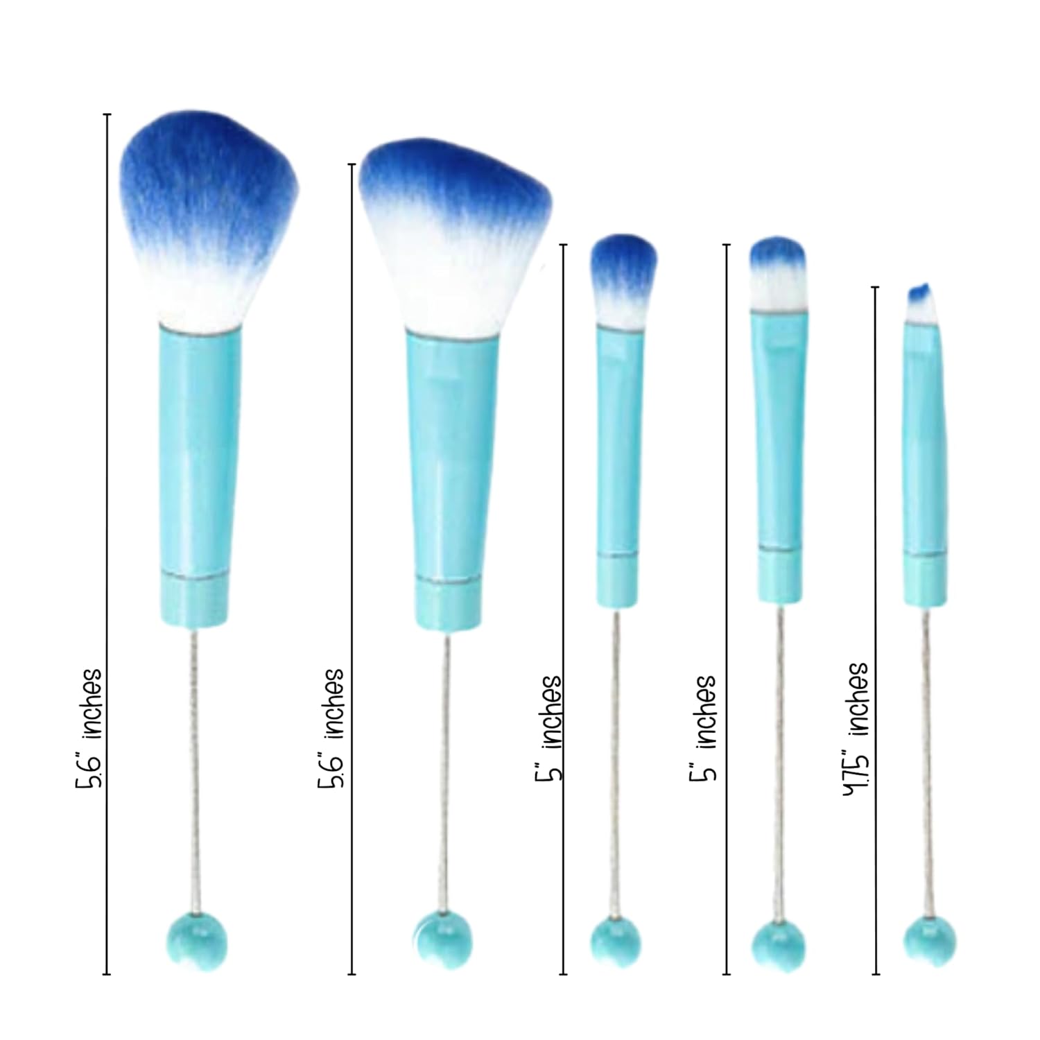 Blue Beadable Makeup Brush Set 5 Piece Cosmetic Tool Kit for DIY Crafting - Image 2