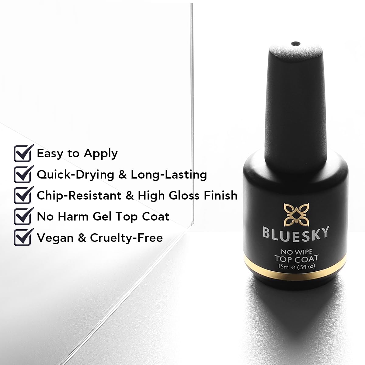 BLUESKY 15ML No Wipe Gel Top Coat for Professional Glossy Shine Finish - Image 5