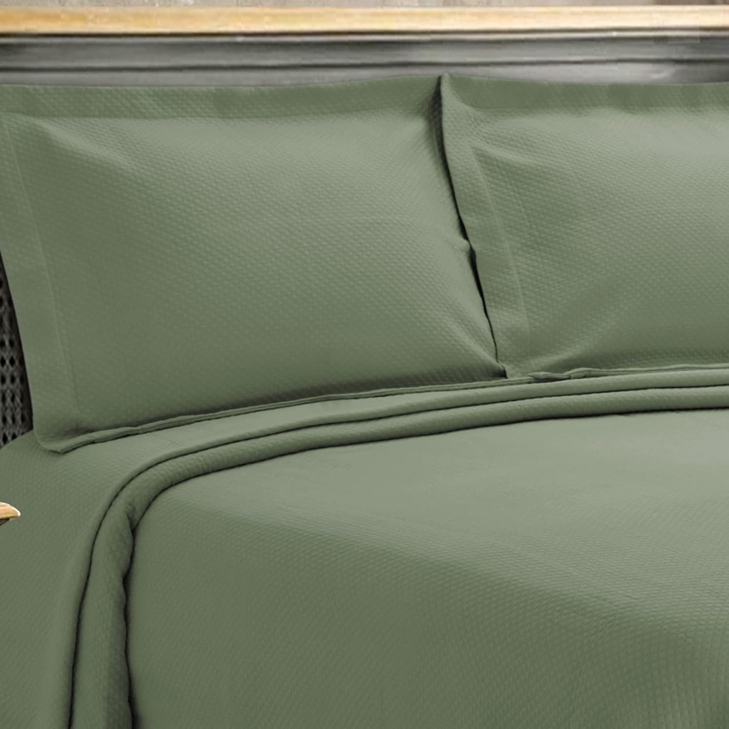 Sage Green Cotton Full Size Oversized Bedspread Set with Pillow Shams - Image 3