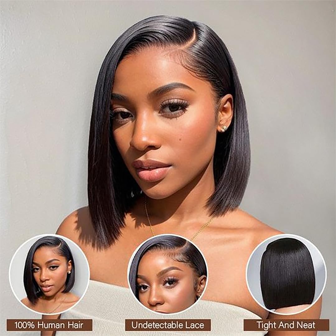 12 Inch 180% Density Straight Short Human Hair 13x6 Lace Front Bob Wig - Image 6