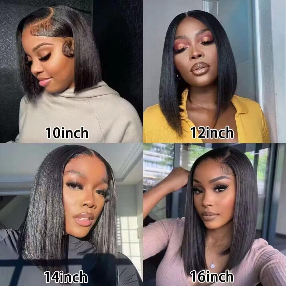 Bob Wig Human Hair 180% Density 13x4 HD Lace Front Glueless Straight Short Bob 14 Inch - Image 2