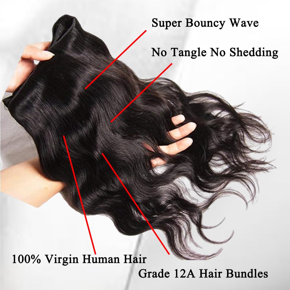 12A Grade Body Wave Brazilian Human Hair Extensions 18-24 Inch Double Weft Natural Black - Image 5