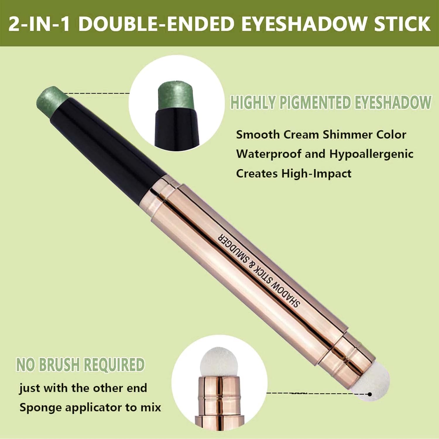 1.5g Bright Green Eyeshadow Stick Makeup with Highlighter Waterproof Long Lasting Cream Pencil - Image 3