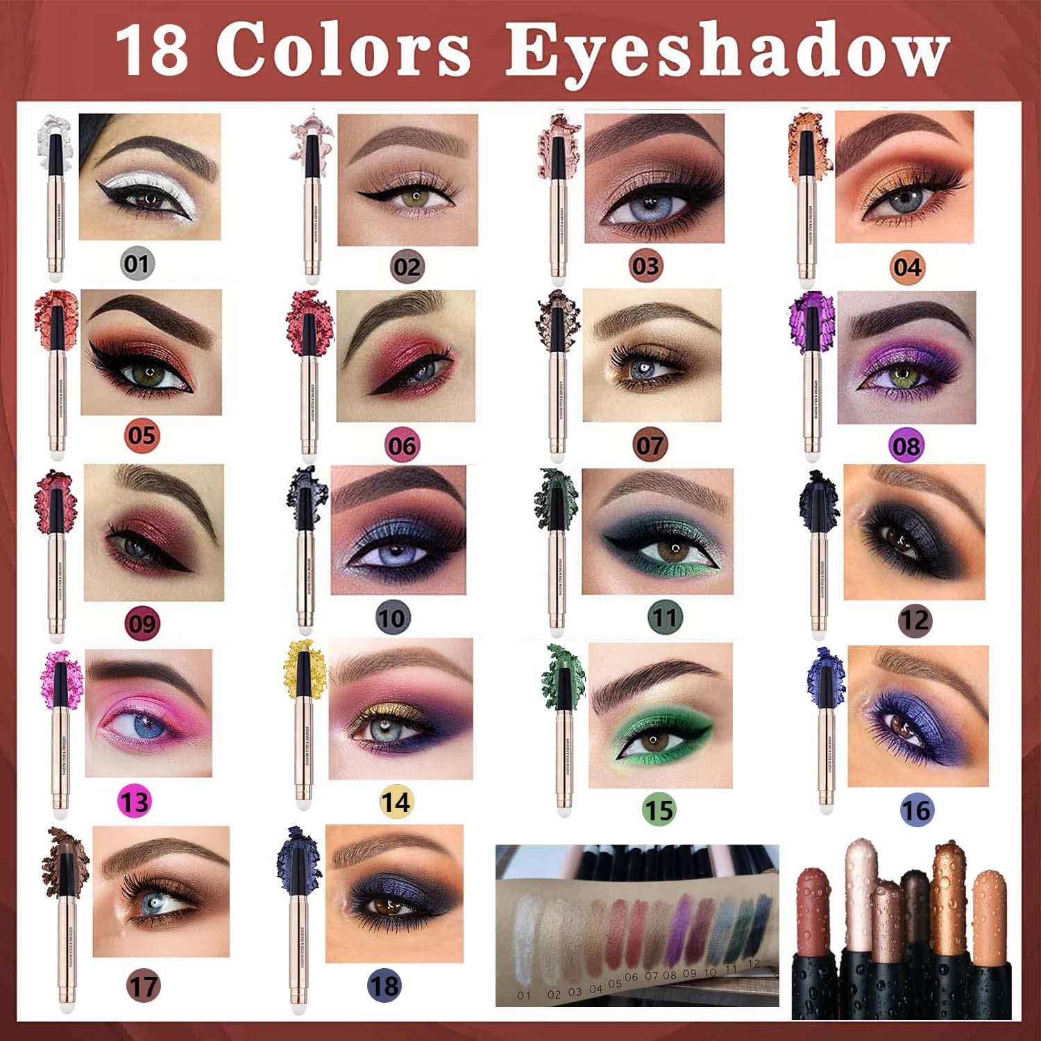1.5g Bright Green Eyeshadow Stick Makeup with Highlighter Waterproof Long Lasting Cream Pencil - Image 7