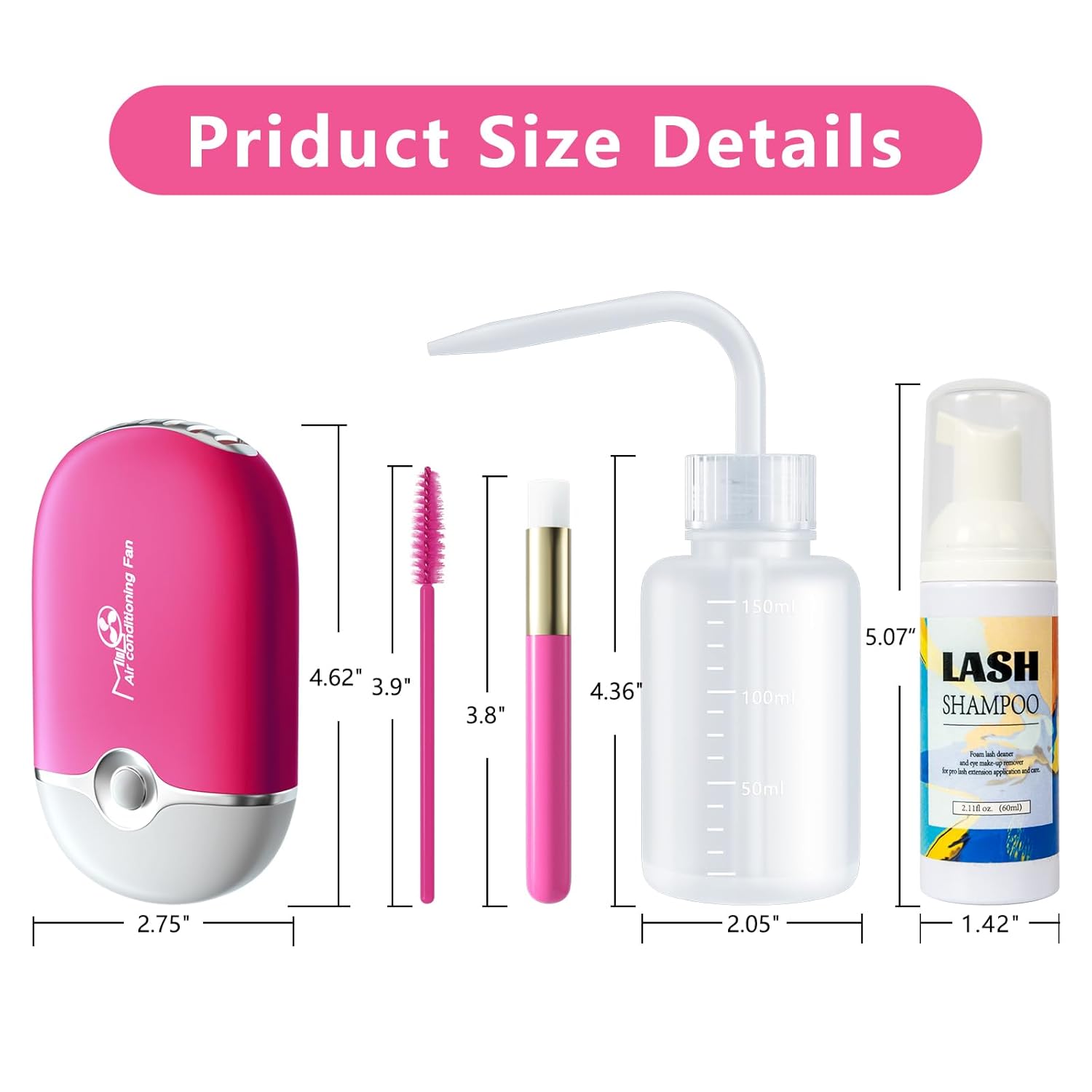 Buqikma 2.11oz Lash Shampoo Foam Cleanser Kit with Mini USB Fan - Image 7