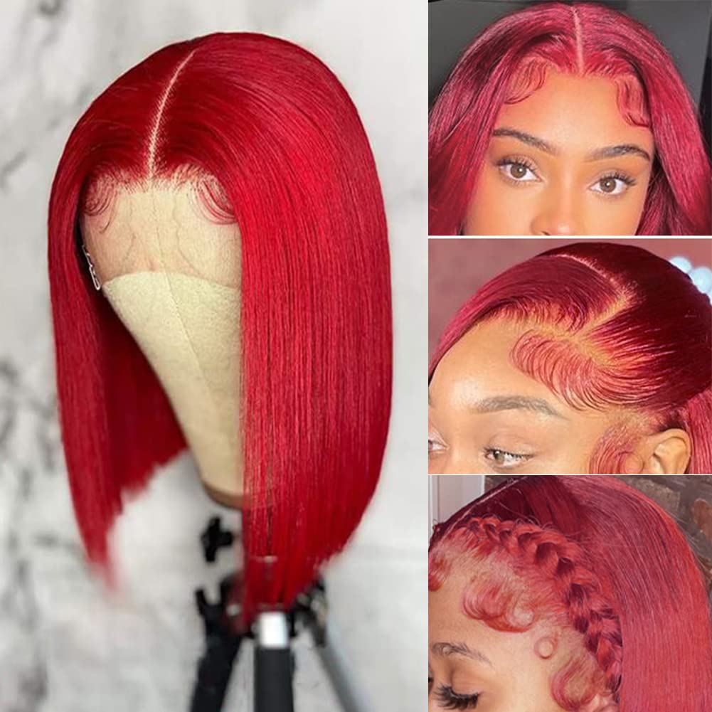 Burgundy 14 Inch Straight Bob Wig for Women, Glueless Human Hair, 180% Density - Image 4