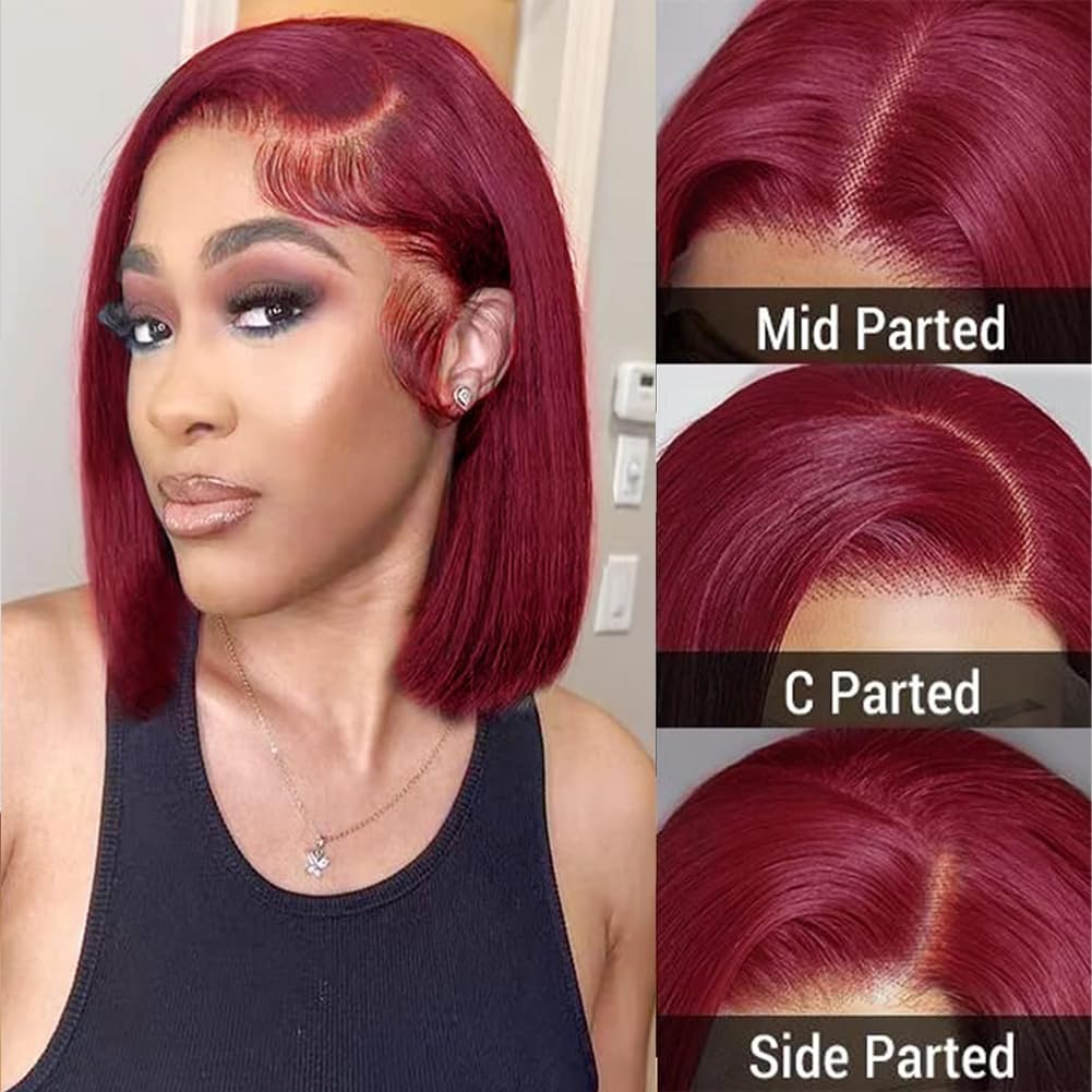 Burgundy 14 Inch Straight Bob Wig for Women, Glueless Human Hair, 180% Density - Image 5